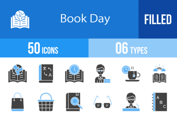 50 Book Day Blue and Black Icons