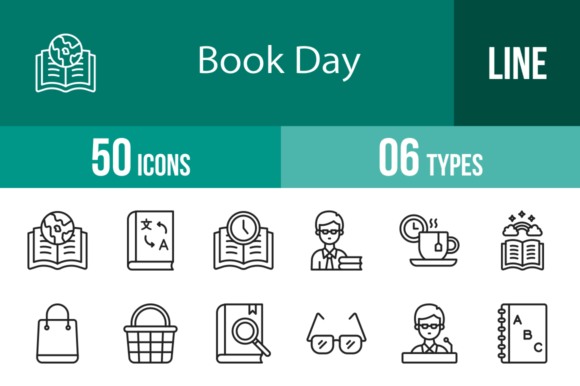 50 Book Day Line Icons: A Practical Design Resource for Digital and Print Projects