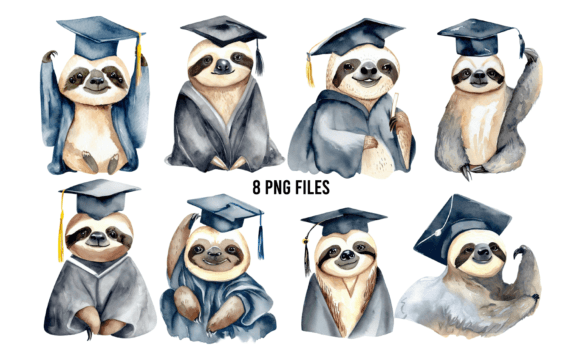 Bringing Charm to Graduation Projects with Sloth Graduate Watercolor Clipart