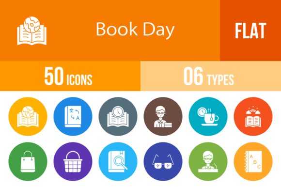 Elevating Digital Storytelling with 50 Book Day Flat Round Icons for Modern Design Workflows