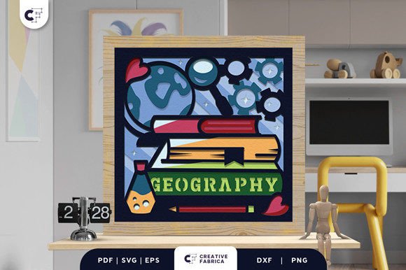 Stack of Geography Books 3D Shadow Box: Blending Education and Artistry for Modern Creators